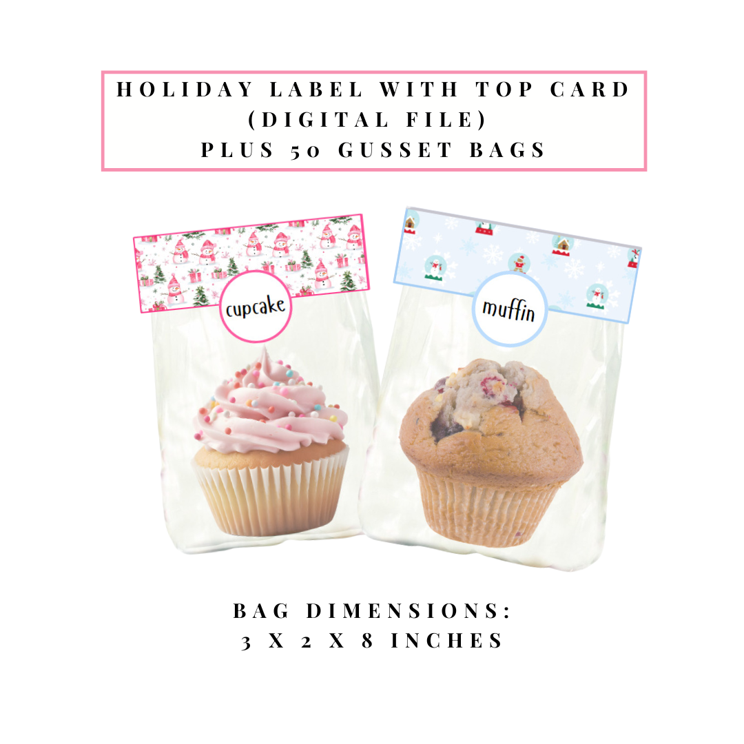 (H) Gusseted Treat Bags with HOLIDAY Editable Label Template