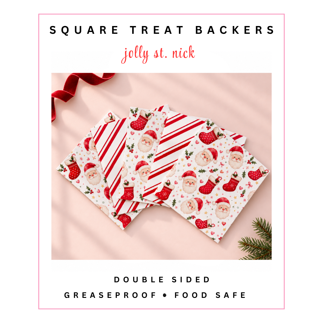 Square Treat Backers - Jolly St. Nick X Candy Cane Stripes